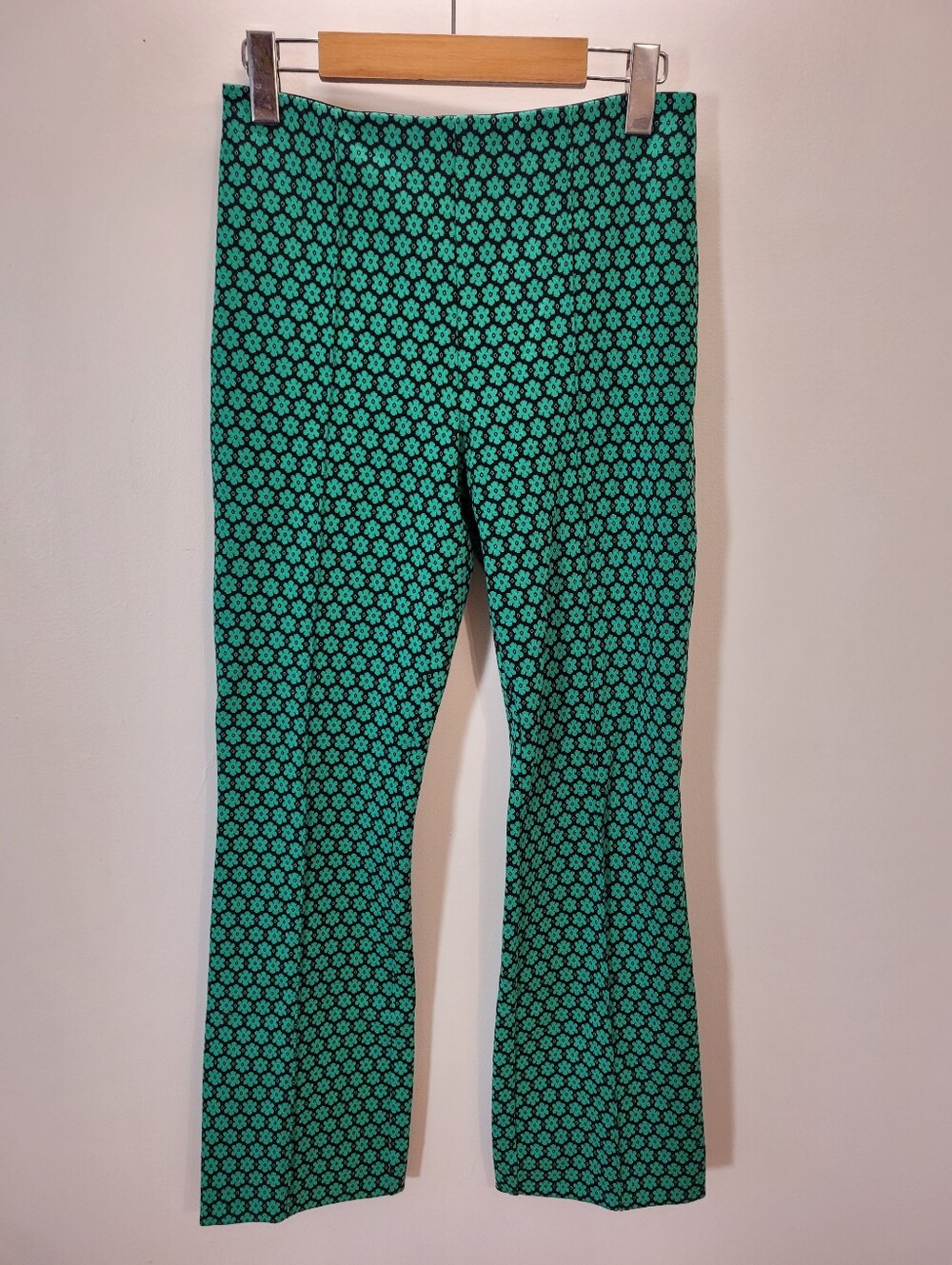 Anthropologie Maeve The Margot Kick-Flare Cropped Pants In Black Turquoise - Xs